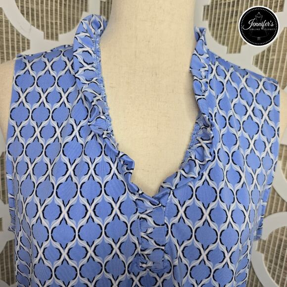 Croft & Barrow Light Blue & White Ruffle Neckline Sleeveless Tunic Top Size XL - Picture 5 of 10